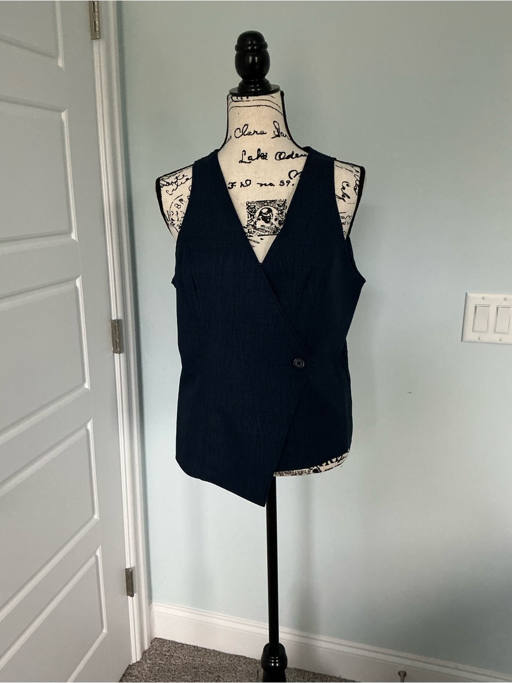 Max Studio Navy Sleeveless Wrap Vest